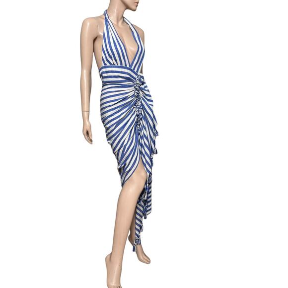 Just Bee Queen Tulum Dress Linen/Cotton Size S Ruched Design and Tassel Accents - Picture 8 of 13